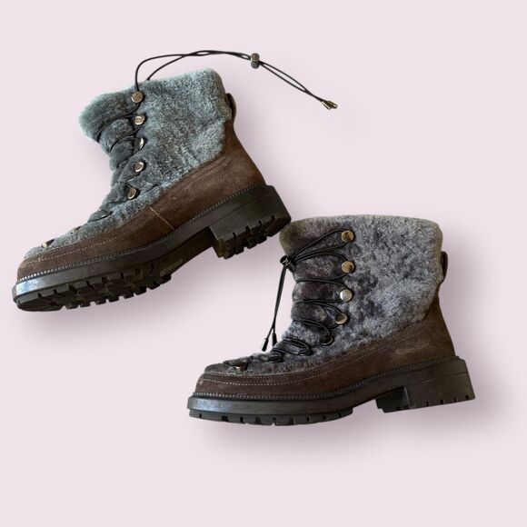 Aquatalia Lorena Winter Snow Boots Womens 6 Gray Suede Shearling Lined Lace-Up - Picture 1 of 10